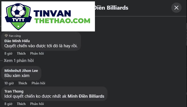 Một vài bình luận của NHM billiards carom trên Facebook (Ảnh chụp màn hình) Một vài bình luận của NHM billiards carom trên Facebook (Ảnh chụp màn hình)