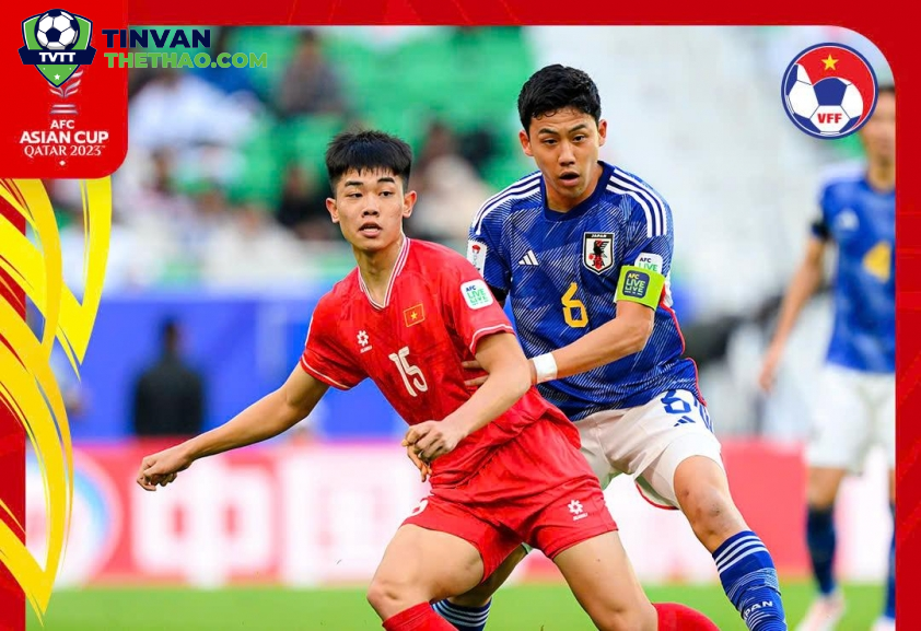 Đình Bắc và Tuấn Hải chọc thủng lưới ĐT Nhật Bản ở VCK Asian Cup 2024 (Ảnh: VFF)